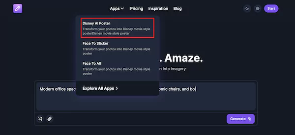 disney ai poster app in the popover menu